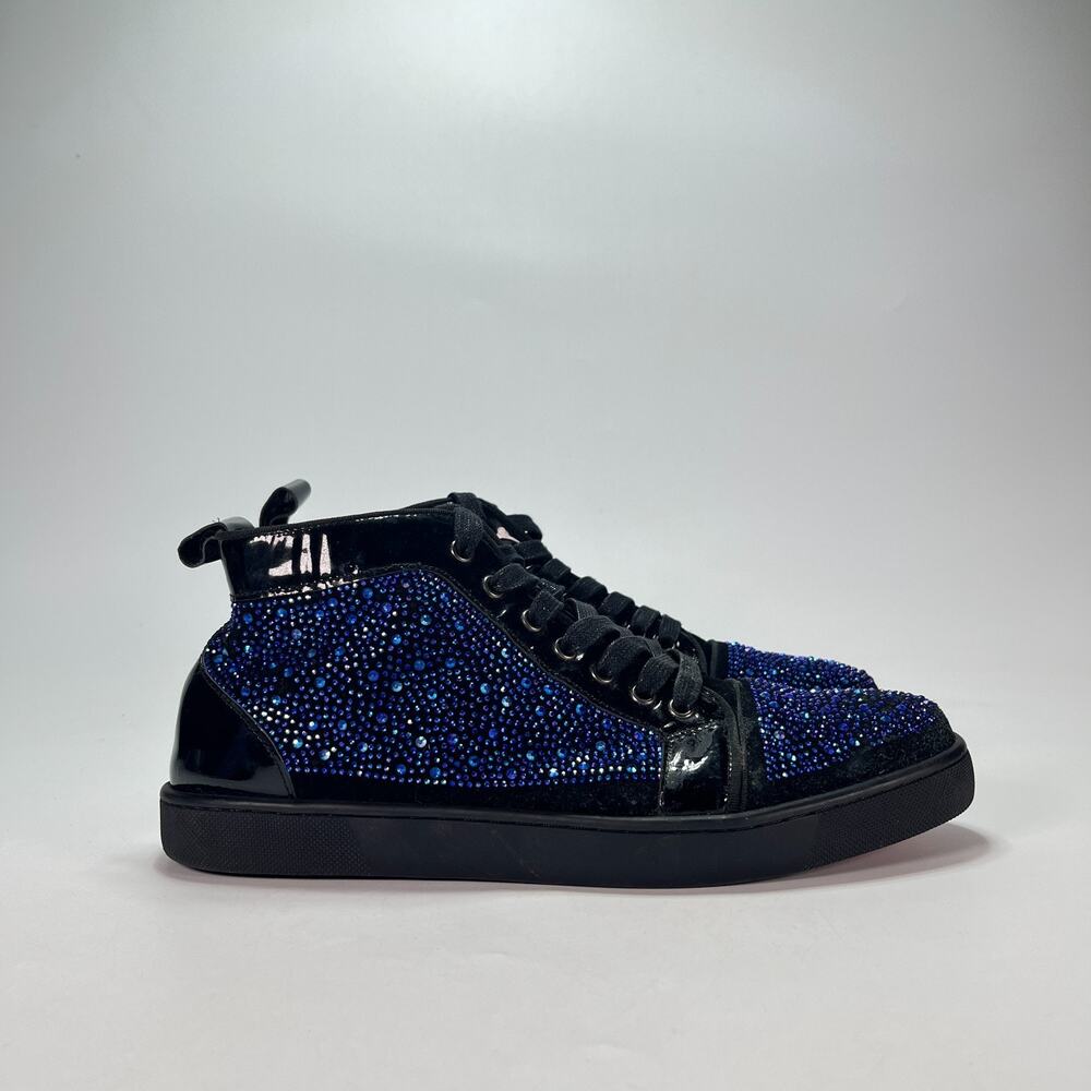 Barabas Blue Black Luxury Rhinestone Jewels High Top Sneakers SH705 Womens Sz 11